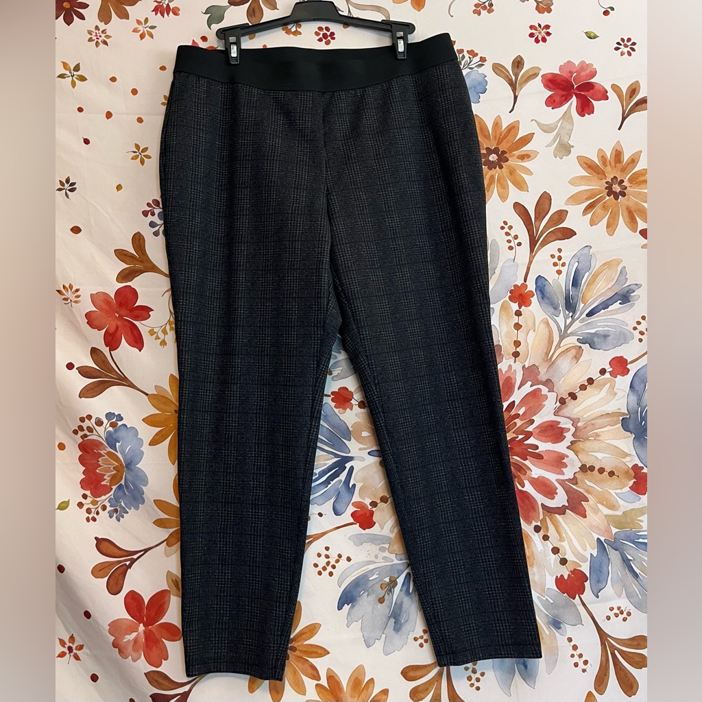 Talbots Xlp Grey Black Plaid Skinny Crop Spring Fall Preppy Pull On Work Pants